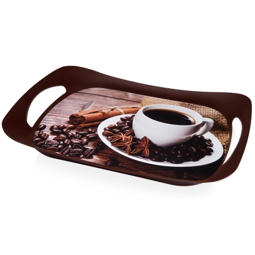 Поднос с ручками пластиковый большой (венге)