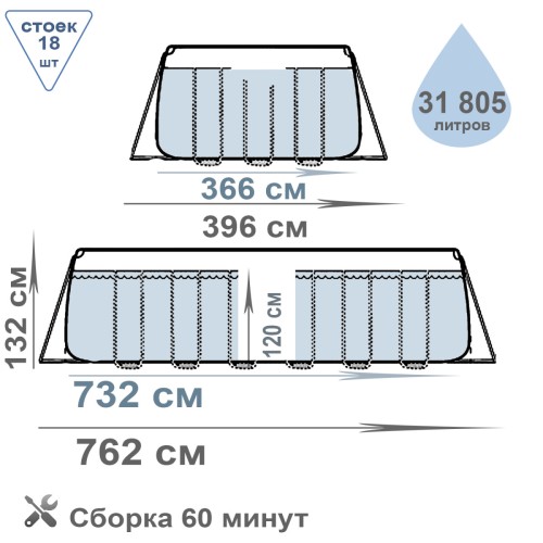 Бассейн Intex Ultra XTR с волейбольной сеткой 732x366x132 см 26368 Бассейн Intex Ultra XTR с волейбольной сеткой 732x366x132 см 26368