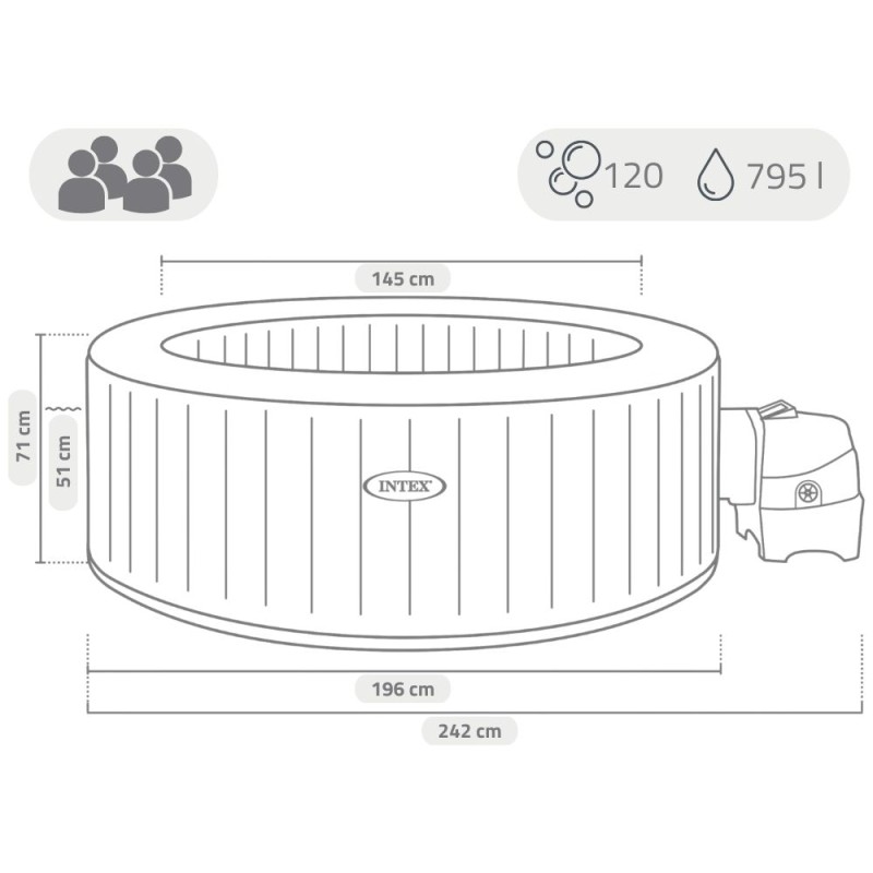 Надувной бассейн-джакузи Intex 196x71 см (28426GN) (оливковый) 28426-1 - фото 4 | Ugolok.by