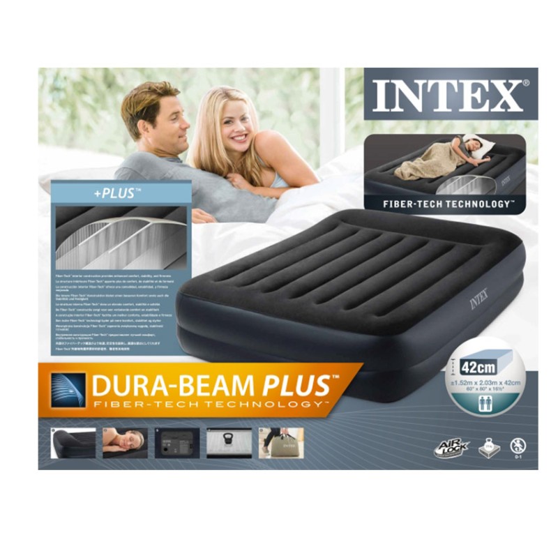 Кровать самонадувная с подголовником Intex Pillow Rest, 203*152*42 см (64124)