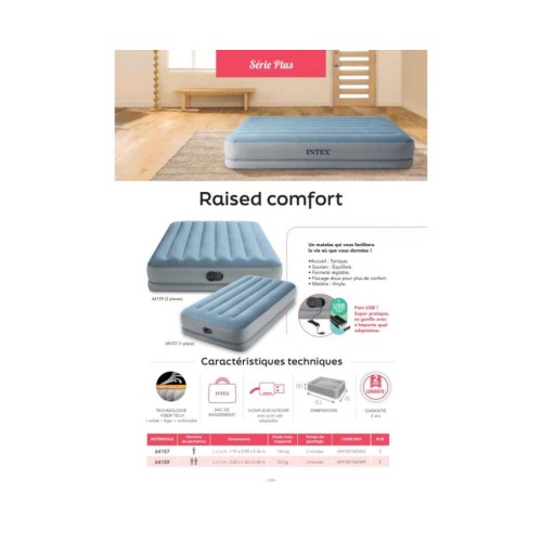 64157 Матрас-кровать надувная Mid-Rise Comfort со встроенным USB-насосом 99х191х36см до 136кг