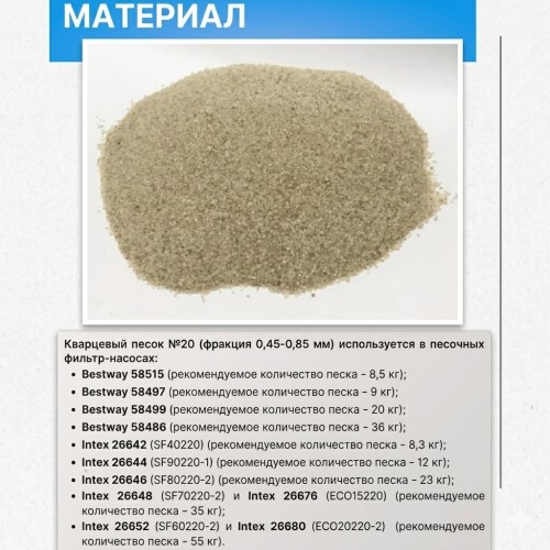 Кварцевый песок для песочных фильтр-насосов 9 кг МК50009 МК50009 - фото 2 | Ugolok.by