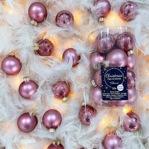 Набор елочных шаров Kaemingk 16 шт. 3.5 см бархатно-розовый
