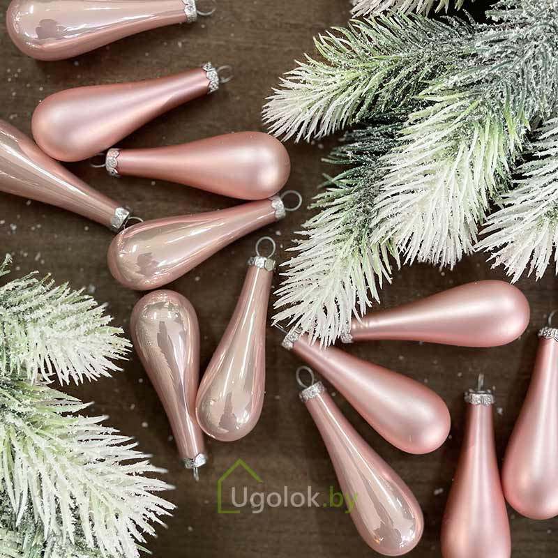 Набор елочных украшений Капля Kaemingk 12 шт. 7.5 см розовый