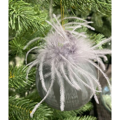 Шар новогодний елочный с перьями 8 см 1 шт. стекло в ассортименте