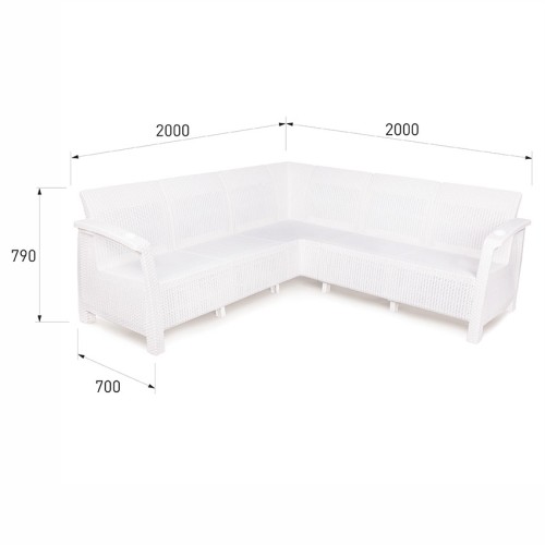 Диван пластиковый Ротанг Плюс 200x200x79 см белый