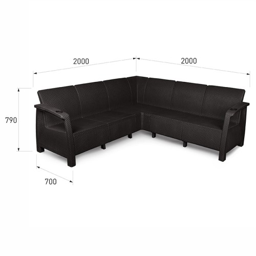Диван пластиковый Ротанг Плюс 200x200x79 см мокко