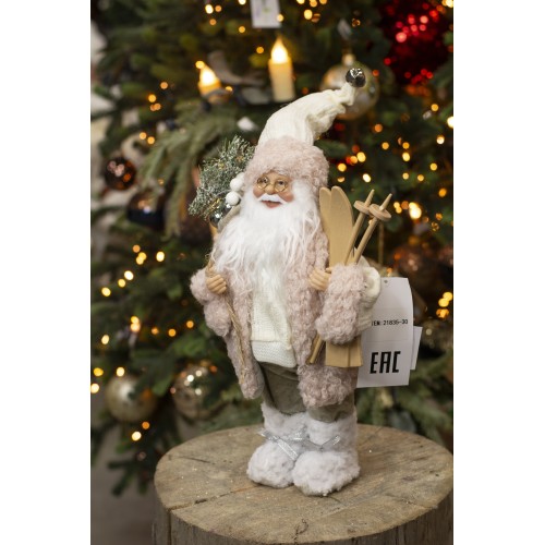 Дед Мороз в розовой шубке с лыжами и подарками, 30 см (21835-30) Дед Мороз в розовой шубке с лыжами и подарками, 30 см (21835-30)