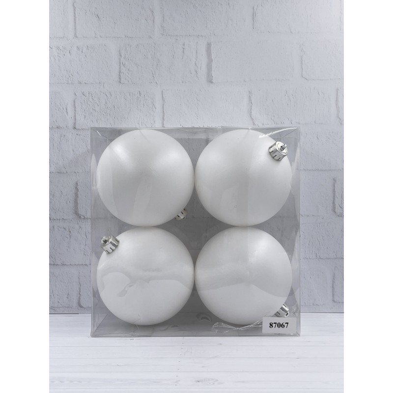 Набор пластиковых шаров ø 10 см 4 шт. белый в прозрачной упаковке (87067)