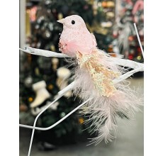 Птичка розовая на прищепке, 12 см (22-353)