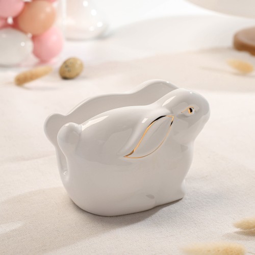 Салфетница «Зайка в золотом» 12×7×8,5 см цвет белый 7384530