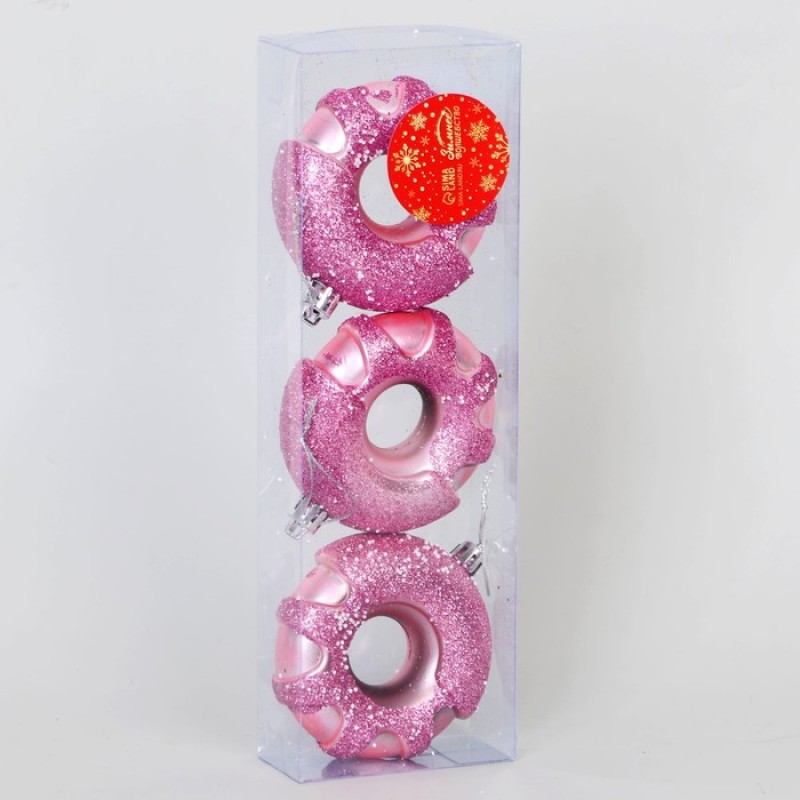 Украшение ёлочное "Пончик праздничный" (набор 3 шт) 7х8 см, сиреневый 9693048