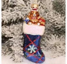 Ёлочная игрушка Носочек синий (ручная работа)